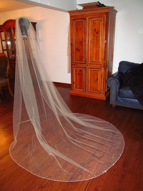 Wedding Veil Chapel Length Illusion Tulle by ElaborateStitches, $250.00 Vintage Birdcage Veils, Chapel Length Wedding Veil, Rhinestone Veil, Beaded Wedding Veils, Ivory Bridal Veil, Ivory Bride, Chapel Length Veil, Comb Veil, Cathedral Bridal Veils