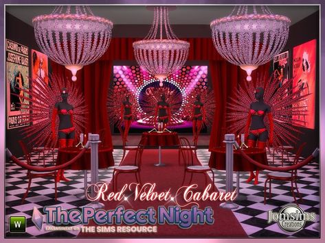 The Perfect Night Red velvet cabaret  Found in TSR Category 'Sims 4 Miscellaneous Sets' Build Buy Cc, Candle Table, Perfect Night, Stage Costume, Sims 4 Game, Sims 4 Build, Sims 4 Cc Finds, Table Flowers, The Sims Resource