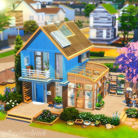 Sims 4 Eco House, Small Eco House, Tiny Eco House, Eco Tiny House, Small Cottage House Plans, Sims 4 House Plans, Sims 4 House Building, Sims 4 Body Mods, Sims Ideas