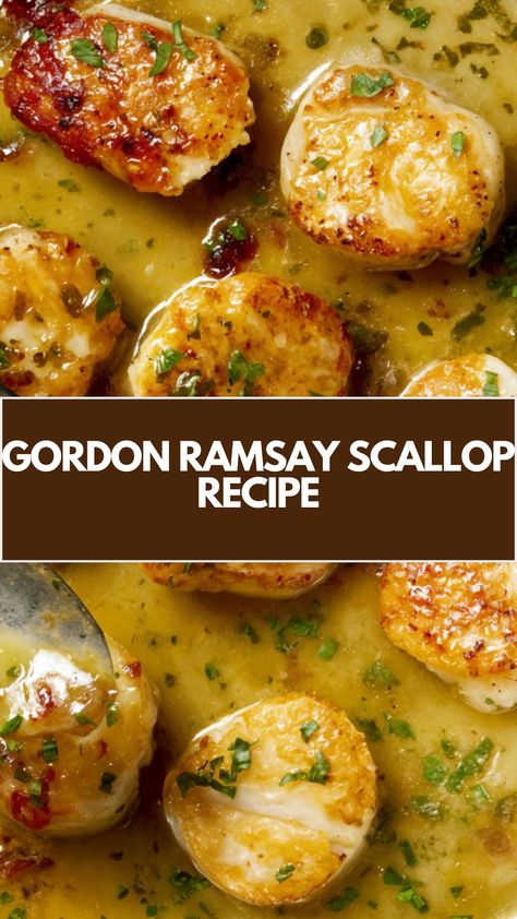 This easy Gordon Ramsay-inspired scallop recipe is perfect for a quick and elegant main course. With a golden-brown crust and tender, juicy centers, these scallops are packed with flavor. Made using just a few simple ingredients, it’s a versatile dish you can whip up in minutes. Perfect for impressing guests or treating yourself! Gordon Ramsay Fish And Chips, Gordon Ramsay Scallop Recipes, Gordon Ramsay Soup Recipes, Gordon Ramsay Scallops, Jordan Ramsey Recipes, Gordon Ramsay Breakfast, Hells Kitchen Recipes, Gordon Ramsay Home Cooking, Scallop Recipes Healthy