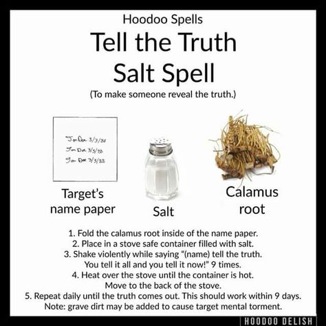 Tell the Truth Salt Spell Hoodoo Delish, Hoodoo Conjure Rootwork, Truth Spell, Hoodoo Magic, Hoodoo Conjure, Hoodoo Spells, Witchcraft Spells For Beginners, Spells For Beginners, The Cauldron