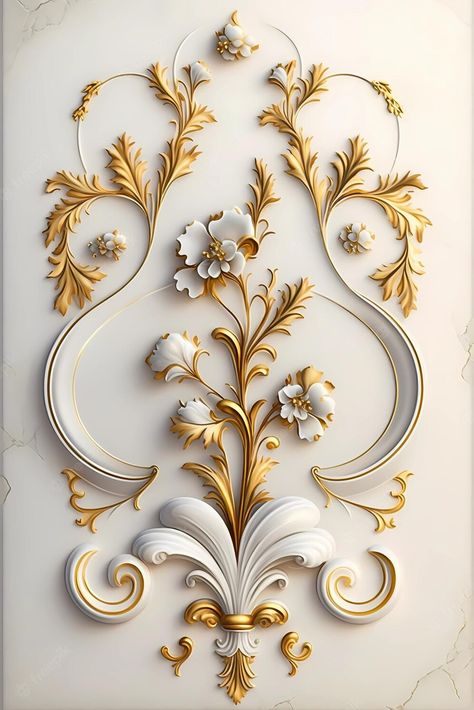 Premium Photo | A wall with gold and white floral designs. White And Gold Wallpaper, Rococo Interior, Deco Paint, Gold Wallpaper Background, Gold Phone, Beautiful Lettering, White Floral Design, Wood Carving Designs, Art Decor Diy