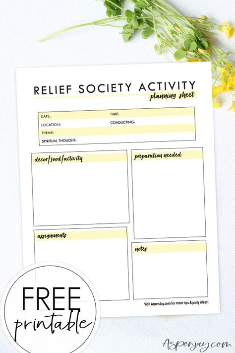 Relief Society Activity Planning Sheet - FREE PRINTABLE Free Relief Society Printables, Relief Society Emergency Preparedness Activity, Relief Society Activity Planning Sheet, Relief Society Conducting Sheet Free, Relief Society Theme, Lds Baptism Program, General Conference Activities, Rs Activities, Baptism Program