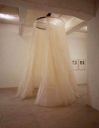 artist Ann Hamilton  1996  organza fabric, steel mount with electronic controller curtain    height 365cm, overall installation height variable curtain diameter when spinning, ca. Curtain Height, Ann Hamilton, Fabric Installation, Curtain Installation, Berlin Art, Antony Gormley, Hanging Fabric, 25 November, Fabric Inspiration