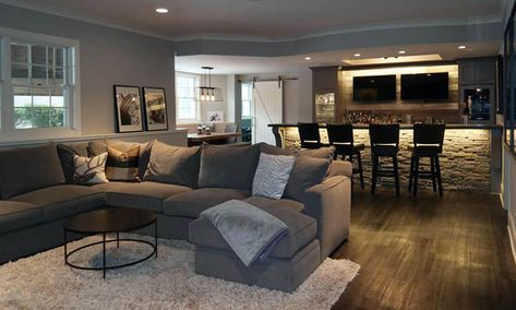 Basement Rooms, Basement Designs, Basement Layout, Modern Basement, Basement Reno, Basement Bar Designs, Basement Living Rooms, Cozy Basement, Loft Ideas