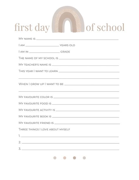 School Memory Book Printables, First Day Of School Questionnaire, School Questionnaire, Homeschool Quotes, Prek Teacher, Art Activities For Toddlers, Ramadan Activities, First Day School, First Day Of School Activities