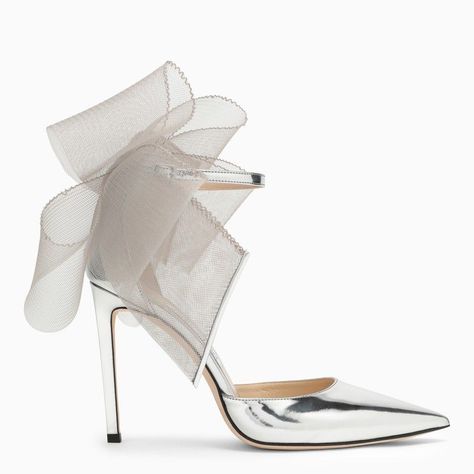 Metallic Silver Leather Pumps By Jimmy Choo Featuring A Bow Detail On The Back, A Pointed Toe Design, An Ankle Strap With A Side Buckle Fastening, A High Stiletto Heel And A Leather Sole. Heel 10 Cm Size Type: It Material: Leather Sku: 2f-Averly100bat/N_jimch-Ss_500 Welcome To The Official Luosophy Poshmark Closet! Luosophy Is A Luxury Brand Reselling Company Founded In San Diego, Ca From 2016. All Our Products Are Imported From Italy And Sold In The Usa. We Do Our Best To Provide High Fashion, Averly 100, Feather Heels, Magazine Vogue, Silver Pumps, Leather Heeled Boots, Pearl Leather, Patent Leather Heels, Leather Bows, Jimmy Choo Shoes