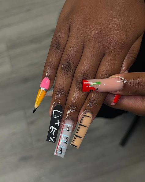 Teacher Bae 🍎✏️ Back to school sale is still ACTIVE! Use code “SCHOOL” #nailtech #nails #nailsofinstagram #nailart #acrylicnails #teachernails #whitenails #naildesigns #jacksonmsnailtech #winternails #freestylenails #longnails #naildesign #gelpolish #pastelnails #glitternails #rainbownails #whitenails #nailstyle #longnails #squarenails #coffinnails #manicure #atlantanailtech #instanails #ombrenails #springnails #backtoschool #explorepage Chunky Nails Acrylic, Nails For Teachers, Teacher Nails, Pencil Nails, Makeup Morphe, Back To School Sale, Rainbow Nails, Pastel Nails, Square Nails