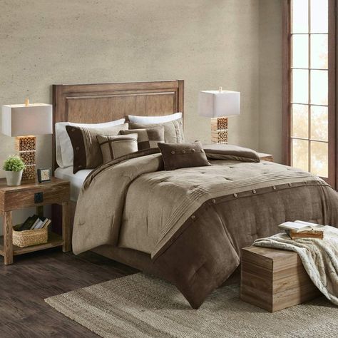 Madison Park Boone Comforter Set-Rustic Cabin Lodge Faux Suede Design All Season Down Alternative Cozy Bedding with Matching Bedskirt, Shams, Decorative Pillow, Queen(90'x90'), Brown, 7 Piece Brown Comforter, Lodge Look, Grey Comforter Sets, Home Essence, Cal King Bedding, Top Of Bed, King Comforter Sets, King Bedding Sets, Queen Comforter Sets