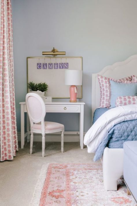 House Beautiful Feature: Middleton, Wisconsin Project Pt. 2 | Bria Hammel Interiors Blue Girls Rooms, Castle Homes, Girls Blue Bedroom, Bria Hammel Interiors, Bria Hammel, Girls Rooms, Girl’s Room, White Desks, New Traditional