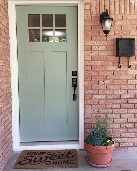 Coastal Plain Door Sherwin Williams Coastal Plain, Plain Front Door, Colonial Home Exteriors, Sherwin Williams Coastal, Colonial Front Door, Outside House Colors, Interior Front Door, Home Wall Colour, Exterior Door Colors