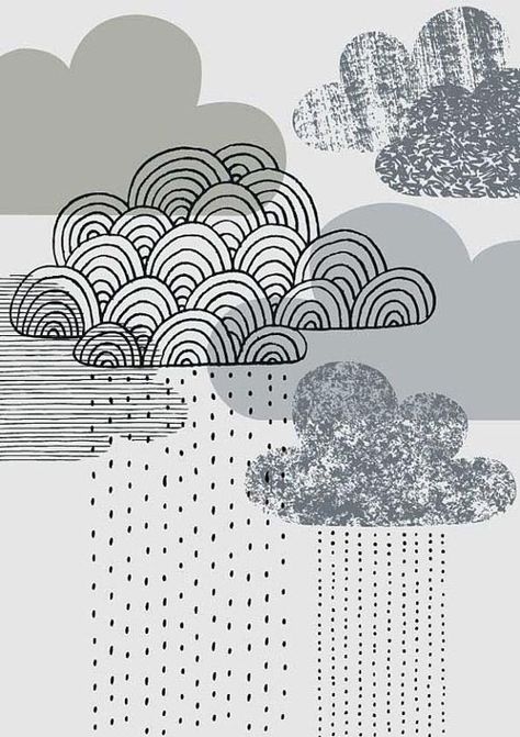 . Eloise Renouf, Cloud Illustration, Robinson Crusoe, Rain Clouds, Limited Edition Giclee, Tree Illustration, Screenprinting, Sgraffito, Journal Doodles