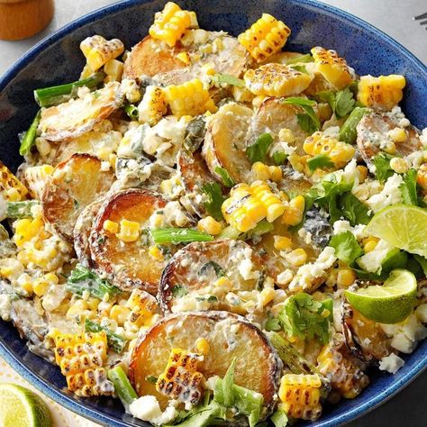 Grilled Potato and Corn Salad Shelbyville Kentucky, Cajun Potatoes, Potluck Salad, Corn Salad Recipes, Grilled Potatoes, Holiday Foods, Stuffed Poblano Peppers, Corn Salad, Potatoe Salad Recipe