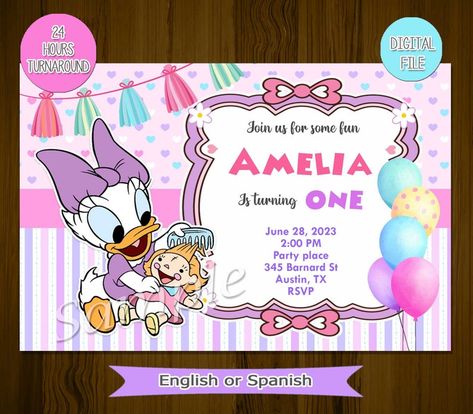 Daisy Duck Birthday Party Ideas, Daisy Duck Birthday, Daisy Duck Party, Pata Daisy, Duck Party, Baby Daisy, Duck Birthday, Birthday Tags, Minnie Birthday