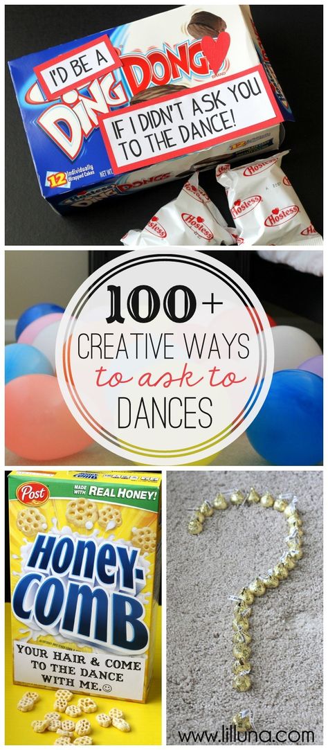 100+ Creative Ways to ask to Dances - a MUST-SEE list on { lilluna.com } Asking To Homecoming, Prom Invites, School Dance Ideas, Asking To Prom, Dance Proposal, Sadie Hawkins, High School Dance, Prom Dance, Homecoming Dance