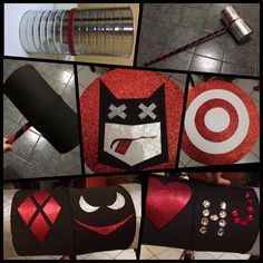 Harley Quinn mallet DIY i used two 5 pounds milk containers and a wood broomstick. Lots of tape and glittered foamy!!! Harley Quinn Mallet, Villains Party, 21st Bday Ideas, Batman Birthday Party, Harley Quinn Comic, Diy Costumes Kids, Harley Quinn Costume, Harley Quinn Cosplay, Cosplay Tutorial