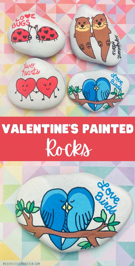 Valentine's day painted rocks. Rock painting ideas for kids. Valentine Painting Ideas, Valentine Rock Painting, Rock Painting Party, Rock Painting Ideas For Kids, Valentine Painting, Diy Keepsakes, Valentine Rocks, Valentine Craft Decorations, Painting Ideas For Kids