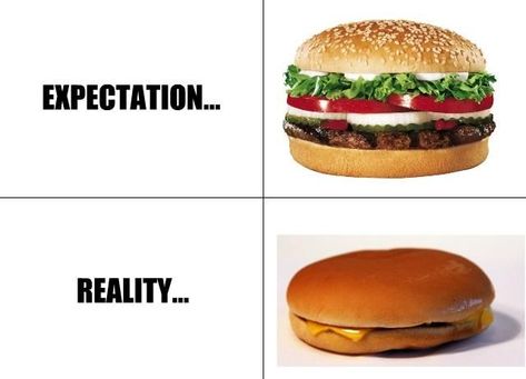 38 Funny Pictures Expectation-Vs-Reality Omnichannel Customer Experience, Expectation Reality, Food Memes, Expectation Vs Reality, Golf Humor, Good Burger, Food Waste, Salmon Burgers, Hamburger Bun