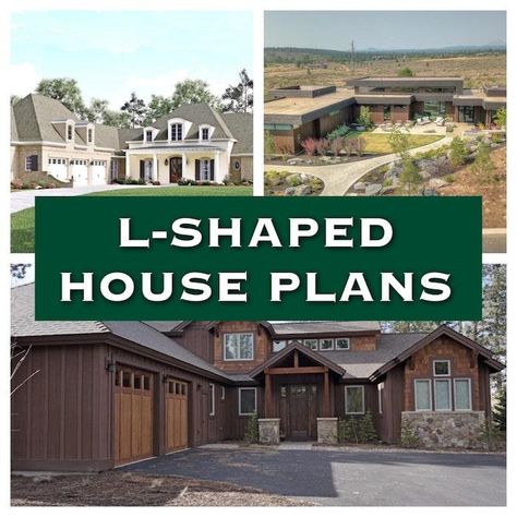 The L-shaped design is emerging as a fashionable and appropriate option for  city and suburban residential neighborhoods. https://www.theplancollection.com/house-plan-related-articles/4-advantages-of-l-shaped-house-plans-and-how-they-solve-common-problems House With L Shaped Garage, L Shaped Houses Plans, L Shaped Garage House Plans, L Shape House Plans With Garage, L Shaped House Landscaping Ideas, L Shape Home Design, Pie Shaped Lot House Plans, L Shaped Floor Plans Open Concept, Small L Shaped House Design