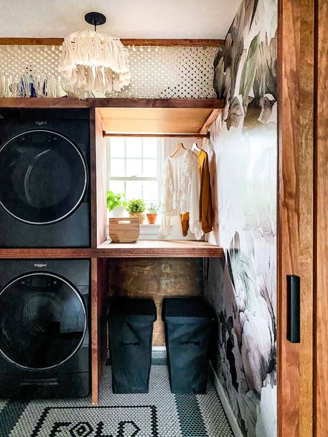 Washer Dryer Laundry Room, Stacked Laundry Room, Small Laundry Room Makeover, Stylish Laundry Room, Stackable Washer And Dryer, Laundry Room Renovation, Laundry Room Ideas, Laundry Room Remodel, Laundry Room Inspiration