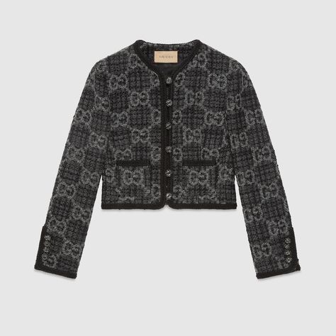 Shop the GG tweed jacket in grey at GUCCI.COM. Enjoy Free Shipping and Complimentary Gift Wrapping. Gucci Jacket, Gucci T Shirt, Outdoor Jackets, Gucci Shop, Fitted Jacket, Blazer And Skirt, Outdoor Jacket, Tweed Blazer, Colorful Style