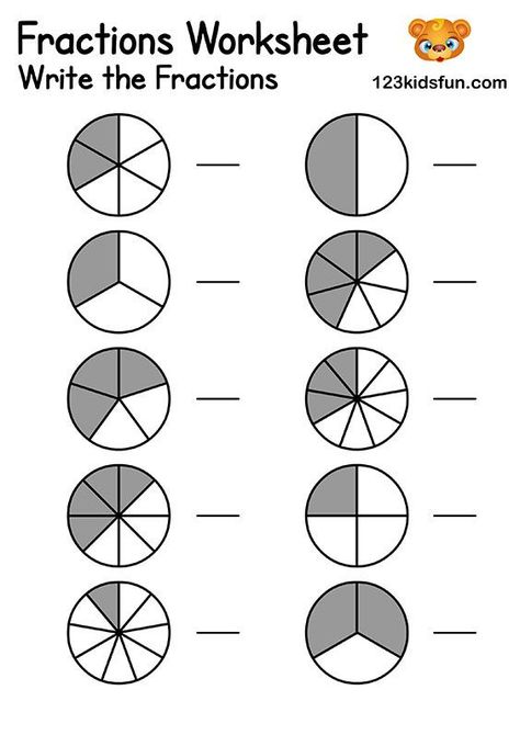 Write the Fraction - Free Printable Fraction Circles Worksheets for Kids Simple Fractions Worksheets, Homeschooling Printables, Pins Pictures, Math Worksheets For Kids, Writing Fractions, Fraction Circles, Simple Fractions, 3rd Grade Fractions, Fun Apps