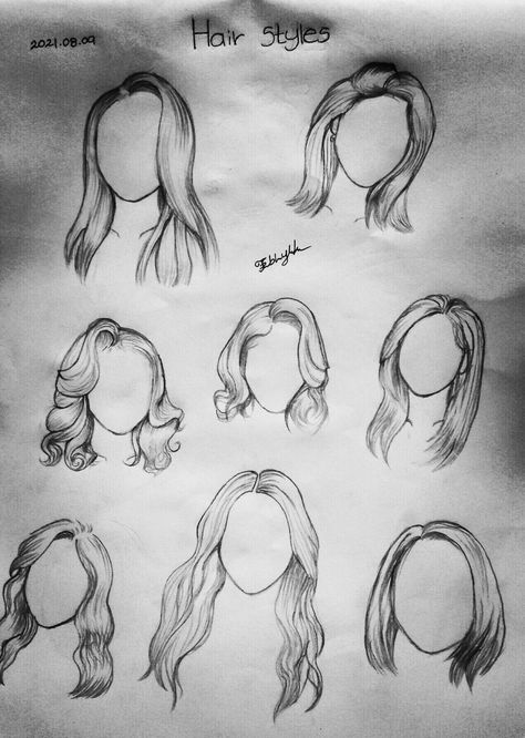 Hairstyles in pencil sketch Hair Style Sketches Pencil, Hairstyle Sketches Girl, Pencil Hairstyles, Types Of Pencils, Draw Hair, Short Frock, Hair Sketch, Sleek Bob, Short Bob Haircuts