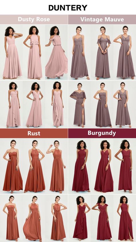 Bridesmaid Dresses Different Styles, Bridesmaid Dresses Different, Fall Bridesmaid Dress Colors, Bridesmaid Dress Color Schemes, Mauve Bridesmaid, Rust Color Dress, Mauve Bridesmaid Dress, Rust Bridesmaid Dress, Rusting Wedding