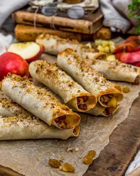 This easy, oil-free Apple Walnut Strudel Roll-Ups recipe is packed with healthy goodness and makes for a perfect fall dessert. #wholefoodplantbased #vegan #oilfree #glutenfree #plantbased | monkeyandmekitchenadventures.com Monkey And Me Kitchen Adventures, Monkey And Me, Apple Walnut, Apple Treat, Vegan Holiday Recipes, Comfort Desserts, Plant Based Desserts, Wfpb Recipes, Oil Free Vegan