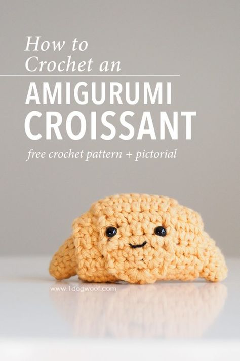 Free crochet pattern for an amigurumi croissant. This is part of the Amigurumi Advent Calendar Crochet-along at www.1dogwoof.com Toys Quotes, Crochet Phone Cases, The Polar Express, Diy Bebe, Pola Amigurumi, Crochet Food, Kawaii Crochet, Crochet Amigurumi Free, Polar Express