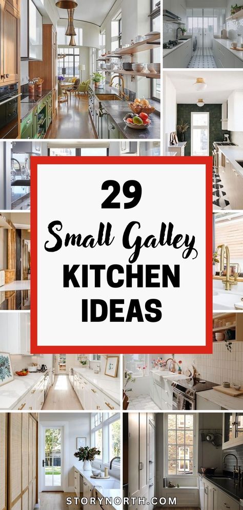 Pin this for elegant and space-saving galley kitchen designs perfect for compact homes. Discover how to maximize functionality and style in your kitchen with these inspiring ideas. #GalleyKitchen #HomeDecor #CompactLiving Galley Kitchen With Open Wall, Galley Kitchen With Island Open To Living Room, One Side Galley Kitchen, Galley Kitchen Color Ideas, English Cottage Galley Kitchen, Galley Kitchen To Dining Room, Narrow Kitchen Inspiration, Interior Design Galley Kitchen, Galley Kitchen With Eat In Area