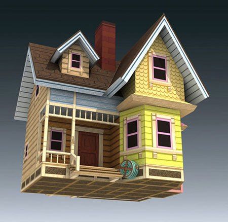 Paper Model of House from 'UP' Up Movie House, Disney Up House, Flying House, Film Up, Disney Christmas Decorations, Disney Up, Model House, Glitter Houses, Putz Houses