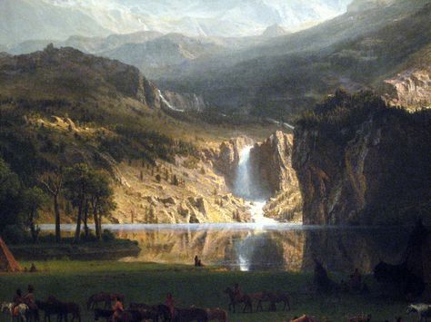 Albert Bierstadt,The Rocky Mountains, Lander's Peak, 1863, romantic realist Rocky Mountain Painting, Albert Bierstadt Paintings, Albert Bierstadt, Hudson River School, The Rocky Mountains, Fantasy Places, Hudson River, Mountain Landscape, Fantasy Landscape