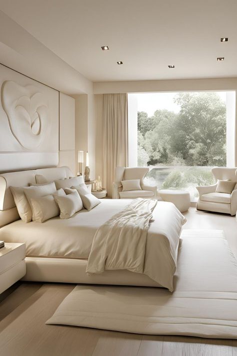 Transform your sleep space into a sanctuary of modern luxury with these elegant bedroom designs. From sleek furniture to sumptuous textures, discover the perfect blend of comfort and sophistication. Follow for inspiration on how to create a stylish and serene bedroom retreat.#ModernLuxury #BedroomGoals #InteriorDesign #LuxuryLiving #HomeDecor #DreamBedroom #BedroomInspo #ChicInteriors #ContemporaryDesign #InteriorInspiration Bedroom Opposite Wall Ideas, Cream Color Bedroom Ideas, Cream And White Bedroom Ideas, Cream Bedroom Aesthetic, Luxury Bedroom Design Master Suite, Luxury Bedroom Design Ideas, Dream Bedroom Luxury, Modern Luxury Bedroom Design, Cream And White Bedroom