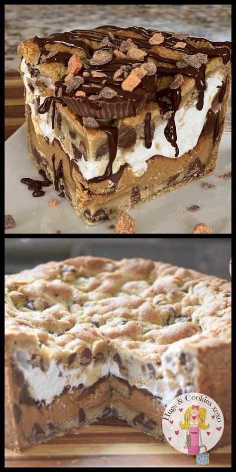 Cookie Pie Slice, Pies With Cookie Crust, Louisiana Cookie Dream Pie, Mega Stuffed Cookies, Monster Cookie Pie, Stuffed Cookie Pie Recipe, Stuffed Cookie Cake, Nutella Stuffed Cookie Pie, Gourmet Stuffed Cookies Recipes