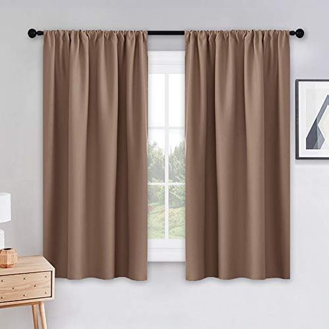 PONY DANCE Blackout Curtains & Draperies - Black Out Window Curtain 2 Panels House Ornament Thermal Insulated Curtain Gentle Block Drapes Privateness Shield, 42 by 54 inches, Mocha, Set of two,... Curtains Short, Living Room Draperies, Insulated Window Treatments, Blackout Window Treatments, Insulated Drapes, French Door Curtains, Light Blocking Curtains, Living Room Decor Furniture, Small Window Curtains