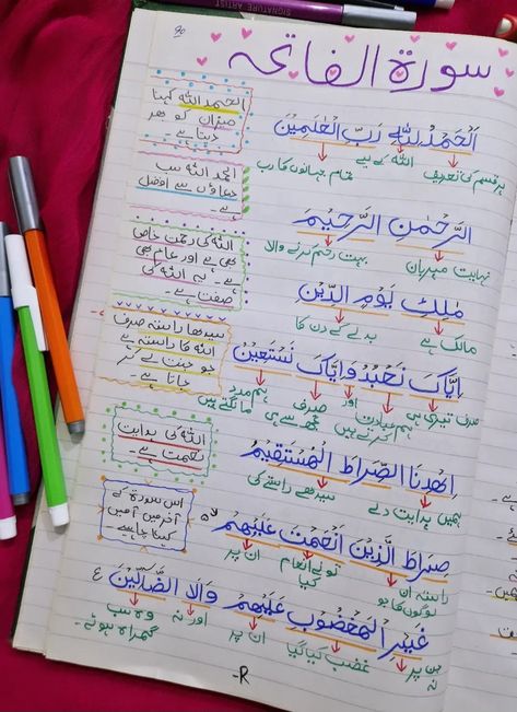 Quran Word To Word Translation, Quran Tafseer Notes In Urdu, Quran Activities, Quran Memorization, How To Read Quran, Quran Journal, Islamic Books For Kids, Surah Fatiha, Islam Lesson