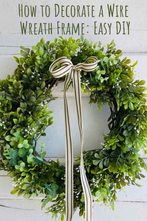 How to Decorate a Wire Wreath Frame: Easy DIY - PinkPopDesign How To Make A Wreath With Wire Frame, Making A Wreath With A Wire Frame, Star Wreath Form, Door Wreaths Burlap, Letter Wreath, Frames Diy, Diy Floral Wreath, Make Your Own Wreath, How To Make Frames