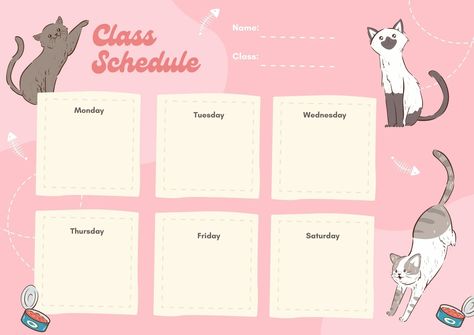 Plantillas Class Schedule Template, Cat Template, Cute Cat Illustration, Schedule Templates, Class Schedule, Schedule Template, Cat Illustration, Cute Cat, Canvas