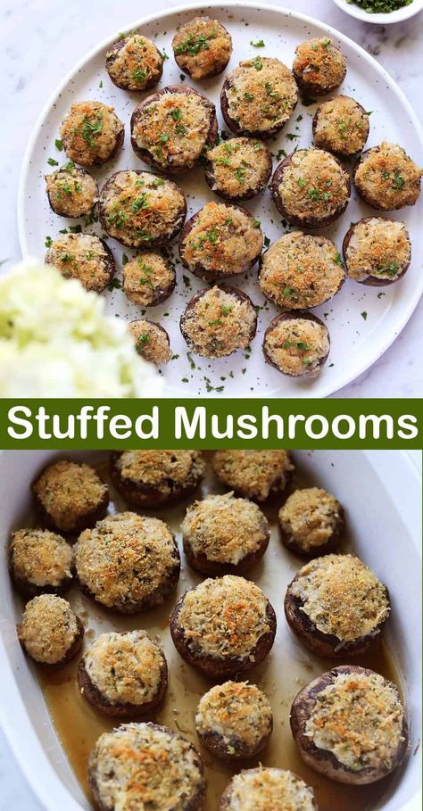 Stuffed Mushrooms - A Beautiful Mess Low Calorie Stuffed Mushrooms, Stuffed Baby Bella Mushrooms, Vegetarian Stuffed Mushrooms Portobello, Best Stuffed Mushrooms, Maggianos Stuffed Mushrooms, Barefoot Contessa Stuffed Mushrooms, Mushroom Varieties, Stuffed Mushroom Caps, Fall Foods