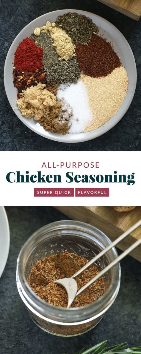 This chicken seasoning is flavorful and so easy to make! Chicken Seasoning Ideas, All Purpose Chicken, How To Season Chicken, Best Chicken Seasoning, Different Chicken Recipes, Chicken Season, Chicken Seasoning Recipes, Homemade Chili Seasoning, Spice Rubs