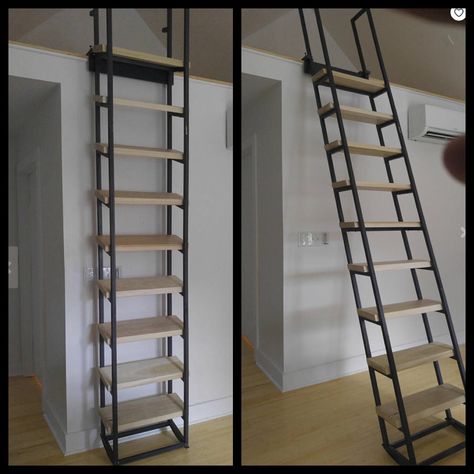 Sliding Ladder, Tiny House Stairs, Loft Ladder, Diy Bathroom Furniture, Diy Furniture For Small Spaces, Pallet Furniture Living Room, Diy Apartment Furniture, Diy Baby Furniture, Furniture Small Spaces