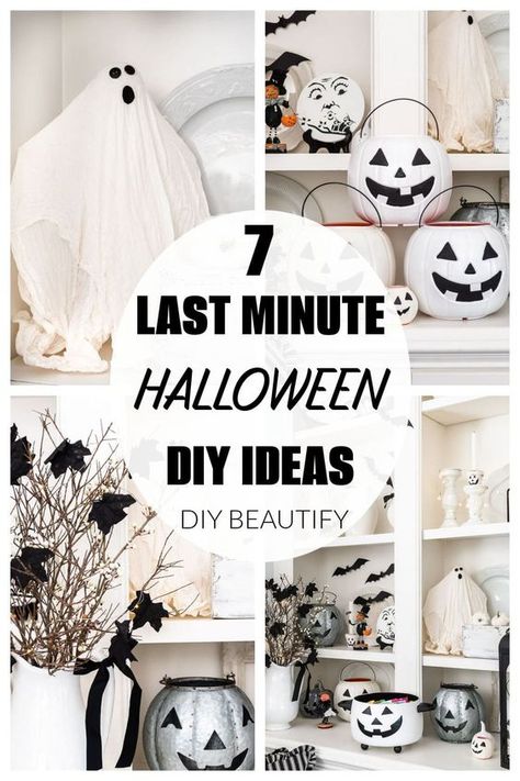 Quick Halloween Decor, White Pumpkin Halloween Decor, White And Black Halloween Decor, Black And White Halloween Decor Porch, Black White Halloween Decor, Simple Halloween Home Decor, Kitchen Halloween Decorations, Farmhouse Halloween Decor Diy, Kitchen Halloween Decor Ideas