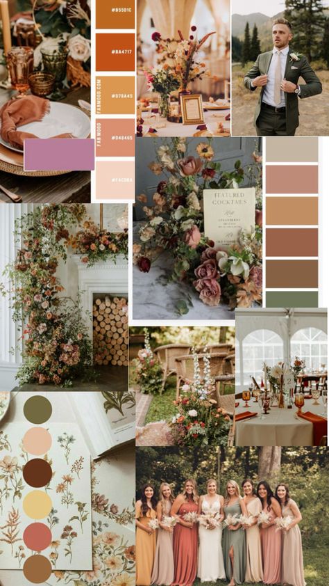 Beautiful trending fall color palette with trending wedding colors for fall 2024 weddings. Colorful Wedding Palette, Trending Wedding Colors, Wedding Colors For Fall, 2024 Color Palette, Trending Wedding, Wedding Palette, Fall Color Palette, Wedding 2024, Colorful Wedding