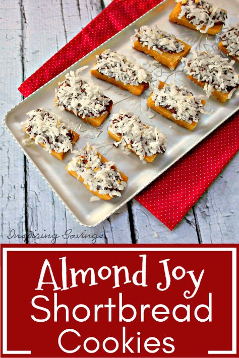 Almond Joy Cookies are a delicious option when making homemade shortbread! Perfect for dessert at home or cookie exchange. Buttery, crumbly, and melt-in-your-mouth good. I started making this for Christmas, but now I make them all the time. Reminds me of my favorite candy bar Degrease Kitchen Cabinets, Homemade Almond Joy, Kitchen Degreaser, Homemade Cleaner, Homemade Shortbread, Joy Cookies, Almond Joy Cookies, Short Bread, Bread Cookies