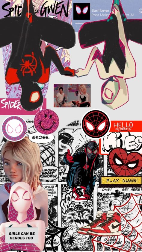 #spidergwen #milesmorales #inlovewithspidey #spiderman #spiderwoman Miles And Gwen, Spiderman And Spider Gwen, 4k Gaming Wallpaper, Marvel Art Drawings, Men And Babies, Japanese Wallpaper Iphone, Miles Spiderman, Spiderman Cartoon, Spiderman Theme