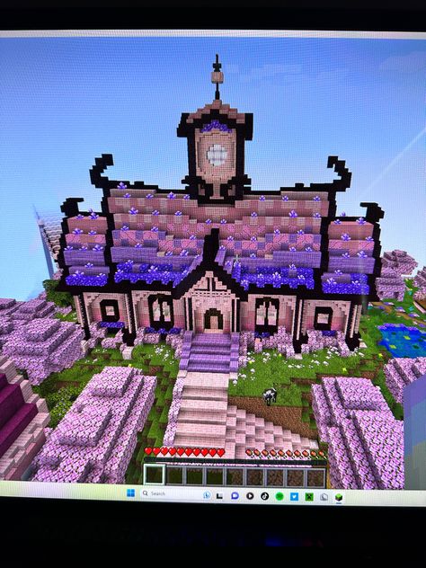 #minecraft #fairycore #aesthetic #minecraftbuilding #minecraftbuilds #minecraftcottagecore #minecraftfairycore Minecraft Colored Glass Design, Minecraft Colorful Village, Minecraft Purpur Build, Minecraft Princess Castle, Colorful Minecraft Builds, Minecraft Amethyst Builds, Fairycore Minecraft Builds, Fairy Cottage Minecraft, Fairy Village Minecraft