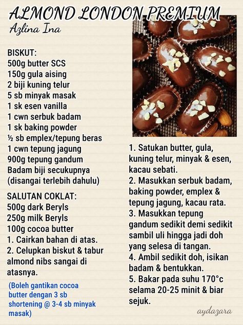 Almond london Almond London Cookies Recipe, Kuih Raya Recipe, Kueh Raya, Almond London, Almond Crispy, Festive Cookie Recipes, Almond Clusters, Kuih Lapis, Chip Recipes