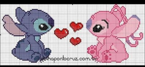 bom diaaaa....amo esses bichinhos | Gráficos Ponto Cruz Angela Bordados | Bloglovin’ Stitch Cross Stitch Pattern Disney, Cross Stitch Lilo And Stitch, Pixel Art Disney Stitch, Lilo And Stitch Cross Stitch, Lilo En Stitch, Angel Stitch, Disney Cross Stitch Patterns, Cross Stitch Books, Plastic Canvas Patterns Free