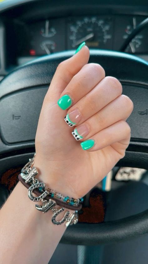 Rodeo Nail Ideas, Nail Designs Western, Teal French Tips, Country Acrylic Nails, Gender Reveal Nails, Rodeo Nails, Anchor Nails, Cowboy Nails, Glitter French Nails